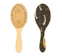 SKYSHU Star Moon Brosse à cheveux ovale en bois naturel avec poils en bois confortables, démêlante et coiffante pour femmes, hommes et enfants, tous types de cheveux (cheveux mouillés, secs et abîmés)