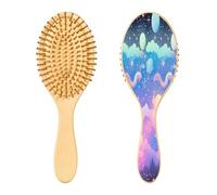 SKYSHU Star Moon Galaxy Brosse à cheveux en bois naturel avec poils en bois confortables, démêlante et coiffante ovale pour femmes, hommes et enfants, tous types de cheveux (cheveux mouillés, secs et