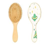 SKYSHU Star Planet Brosse à cheveux ovale en bois naturel avec poils en bois confortables, démêlante et coiffante pour femmes, hommes et enfants, tous types de cheveux (cheveux mouillés, secs et