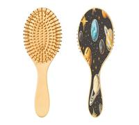 SKYSHU Star Planet Brosse à cheveux ovale en bois naturel avec poils en bois confortables, démêlante et coiffante pour femmes, hommes et enfants, tous types de cheveux (cheveux mouillés, secs et