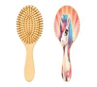 SKYSHU Superbe brosse à cheveux en bois naturel avec poils en bois confortables, démêlant et coiffant ovale brosse à cheveux pour femmes, hommes et enfants, tous types de cheveux (cheveux secs humides