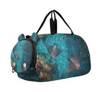 SKYSHU Under Sea World Grand sac de week-end imperméable avec bandoulière amovible et compartiment à chaussures et poche humide