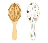 SKYSHU Viking Dragon Ship Brosse à cheveux en bois naturel avec poils en bois confortables, démêlante et coiffante ovale pour femmes, hommes et enfants, tous types de cheveux (cheveux mouillés, secs