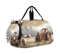 SKYSHU Vintage Farm Grand sac de week-end imperméable avec bandoulière amovible Compartiment à chaussures et poche humide