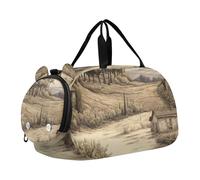 SKYSHU Vintage Farm Hourse Grand sac de week-end imperméable avec bandoulière amovible Compartiment à chaussures et poche humide