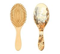SKYSHU Vintage Village Brosse à cheveux ovale en bois naturel avec poils en bois confortables, démêlante et coiffante pour femmes, hommes et enfants tous types de cheveux (cheveux mouillés, secs et