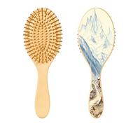 SKYSHU Vintage Village Brosse à cheveux ovale en bois naturel avec poils en bois confortables, démêlante et coiffante pour femmes, hommes et enfants tous types de cheveux (cheveux mouillés, secs et