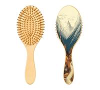 SKYSHU Vintage Village Brosse à cheveux ovale en bois naturel avec poils en bois confortables, démêlante et coiffante pour femmes, hommes et enfants tous types de cheveux (cheveux mouillés, secs et