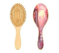 SKYSHU Waterfall Brosse à cheveux ovale en bois naturel avec poils en bois confortables, démêlante et coiffante pour femmes, hommes et enfants, tous types de cheveux (cheveux mouillés, secs et abîmés)