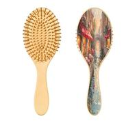 SKYSHU Watertown Brosse à cheveux ovale en bois naturel avec poils en bois confortables, démêlante et coiffante pour femmes, hommes et enfants, tous types de cheveux (cheveux mouillés, secs et abîmés)