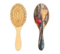 SKYSHU Watertown Brosse à cheveux ovale en bois naturel avec poils en bois confortables, démêlante et coiffante pour femmes, hommes et enfants, tous types de cheveux (cheveux mouillés, secs et abîmés)