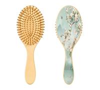 SKYSHU White Flower Brosse à cheveux ovale en bois naturel avec poils en bois confortables, démêlante et coiffante pour femmes, hommes et enfants, tous types de cheveux (cheveux mouillés, secs et