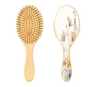 SKYSHU Wild Flower Brosse à cheveux ovale en bois naturel avec poils en bois confortables, démêlante et coiffante pour femmes, hommes et enfants, tous types de cheveux (cheveux mouillés, secs et