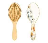 SKYSHU Wild Flower Brosse à cheveux ovale en bois naturel avec poils en bois confortables, démêlante et coiffante pour femmes, hommes et enfants, tous types de cheveux (cheveux mouillés, secs et