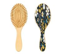 SKYSHU Wild Flower Brosse à cheveux ovale en bois naturel avec poils en bois confortables, démêlante et coiffante pour femmes, hommes et enfants, tous types de cheveux (cheveux mouillés, secs et