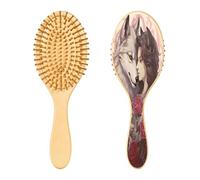 SKYSHU Wolf and Woman Brosse à cheveux ovale en bois naturel avec poils en bois confortables, démêlante et coiffante pour femmes, hommes et enfants tous types de cheveux (cheveux mouillés, secs et