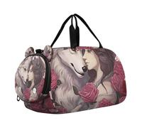 SKYSHU Wolf and Woman Grand sac de week-end imperméable à bandoulière amovible avec compartiment à chaussures et poche humide