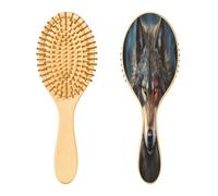SKYSHU Wolf Brosse à cheveux en bois naturel avec poils en bois confortable, brosse ovale pour démêler et coiffer, pour femmes, hommes et enfants, tous types de cheveux (humides secs et