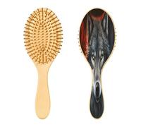 SKYSHU Wolf Brosse à cheveux en bois naturel avec poils en bois confortables, brosse de démêlage ovale et brosse coiffante pour femmes, hommes et enfants, tous types de cheveux (humides et secs