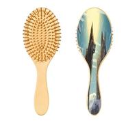 SKYSHU Wolf Brosse à cheveux en bois naturel avec poils en bois confortables, démêlant et coiffant Brosse à cheveux ovale pour femmes, hommes et enfants, tous types de cheveux (cheveux secs humides et