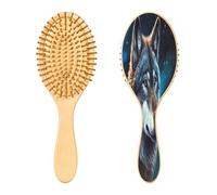 SKYSHU Wolf Brosse à cheveux ovale en bois naturel avec poils en bois confortables, démêlante et coiffante pour femmes, hommes et enfants, tous types de cheveux (cheveux mouillés, secs et abîmés)