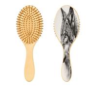 SKYSHU Wolf Brosse à cheveux ovale en bois naturel avec poils en bois confortables, démêlante et coiffante pour femmes, hommes et enfants, tous types de cheveux (cheveux mouillés, secs et abîmés)