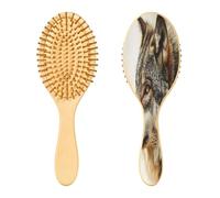 SKYSHU Wolf Brosse à cheveux ovale en bois naturel avec poils en bois confortables, démêlante et coiffante pour femmes, hommes et enfants, tous types de cheveux (cheveux mouillés, secs et abîmés)