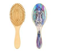 SKYSHU Wolf Brosse à cheveux ovale en bois naturel avec poils en bois confortables, démêlante et coiffante pour femmes, hommes et enfants, tous types de cheveux (cheveux mouillés, secs et abîmés)