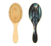 SKYSHU Wolf Brosse à cheveux ovale en bois naturel avec poils en bois confortables, démêlante et coiffante pour femmes, hommes et enfants, tous types de cheveux (cheveux mouillés, secs et abîmés)