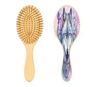 SKYSHU Wolf Brosse à cheveux ovale en bois naturel avec poils en bois confortables, démêlante et coiffante pour femmes, hommes et enfants, tous types de cheveux (cheveux mouillés, secs et abîmés)