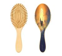 SKYSHU Wolf Brosse à cheveux ovale en bois naturel avec poils en bois confortables, démêlante et coiffante pour femmes, hommes et enfants, tous types de cheveux (cheveux mouillés, secs et abîmés)