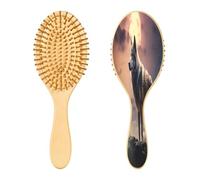 SKYSHU Wolf Brosse à cheveux ovale en bois naturel avec poils en bois confortables, démêlante et coiffante pour femmes, hommes et enfants, tous types de cheveux (cheveux mouillés, secs et abîmés)
