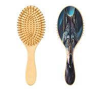 SKYSHU Wolf Brosse à cheveux ovale en bois naturel avec poils en bois confortables, démêlante et coiffante pour femmes, hommes et enfants, tous types de cheveux (cheveux mouillés, secs et abîmés)