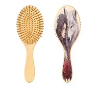 SKYSHU Wolf Brosse à cheveux ovale en bois naturel avec poils en bois confortables, démêlante et coiffante pour femmes, hommes et enfants, tous types de cheveux (cheveux mouillés, secs et abîmés)