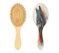 SKYSHU Wolf Brosse à cheveux ovale en bois naturel avec poils en bois confortables, démêlante et coiffante pour femmes, hommes et enfants, tous types de cheveux (cheveux mouillés, secs et abîmés)