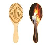 SKYSHU Wolf Brosse à cheveux ovale en bois naturel avec poils en bois confortables, démêlante et coiffante pour femmes, hommes et enfants, tous types de cheveux (cheveux mouillés, secs et abîmés)
