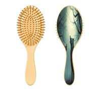 SKYSHU Wolf Brosse à cheveux ovale en bois naturel avec poils en bois confortables, démêlante et coiffante pour femmes, hommes et enfants, tous types de cheveux (cheveux mouillés, secs et abîmés)