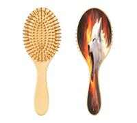SKYSHU Wolf Brosse à cheveux ovale en bois naturel avec poils en bois confortables, démêlante et coiffante pour femmes, hommes et enfants, tous types de cheveux (cheveux mouillés, secs et abîmés)