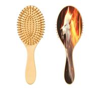 SKYSHU Wolf Brosse à cheveux ovale en bois naturel avec poils en bois confortables, démêlante et coiffante pour femmes, hommes et enfants, tous types de cheveux (cheveux mouillés, secs et abîmés)