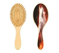 SKYSHU Wolf Brosse à cheveux ovale en bois naturel avec poils en bois confortables, démêlante et coiffante pour femmes, hommes et enfants, tous types de cheveux (cheveux mouillés, secs et abîmés)
