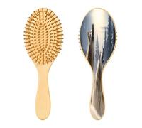 SKYSHU Wolf Brosse à cheveux ovale en bois naturel avec poils en bois confortables, démêlante et coiffante pour femmes, hommes et enfants, tous types de cheveux (cheveux mouillés, secs et abîmés)