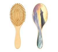 SKYSHU Wolf Brosse à cheveux ovale en bois naturel avec poils en bois confortables, démêlante et coiffante pour femmes, hommes et enfants, tous types de cheveux (cheveux mouillés, secs et abîmés)