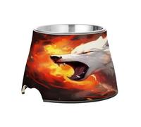 SKYSHU Wolf Gamelles surélevées pour chien et chat - Prévention des vertèbres - Avec gamelles amovibles en acier inoxydable - Antidérapantes - Anti-déversement