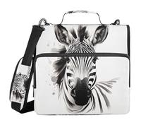 SKYSHU Zebra Classeur à fermeture éclair à 3 anneaux avec bandoulière et poignée - Organiseur de classeur de 3,8 cm résistant à l'eau et extensible avec plusieurs poches pour fournitures scolaires et