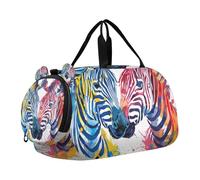 SKYSHU Zebra Grand sac de week-end imperméable avec bandoulière amovible et compartiment à chaussures et poche humide