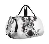 SKYSHU Zebra Grand sac de week-end imperméable avec bandoulière amovible et compartiment à chaussures et poche humide