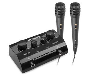 SkyTec AV430B Table de Mixage Écho Karaoké 2 Canaux avec 2 Microphones - Noir, Mixeur Sonorisation, Micros Filaires, Mélangeur à Écho Réglable, Soirée Karaoké, Contrôle Microphones, Jack 6,3mm