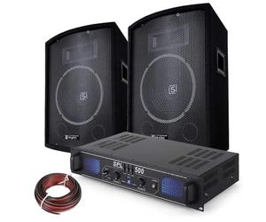 Skytec DJ Disco - 2 Enceintes 10 Pouces, Amplificateur Professionnel, Montage en Rack 19 Pouces, et Câble, Puissance de 500W, Idéale pour DJ Mobiles