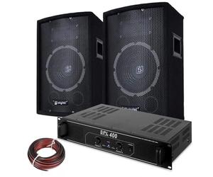 Skytec Pack DJ - 2 Enceintes 8 Pouces avec Poignées Intégrées, Amplificateur Professionnel et Câble Inclus, Puissance 400W, Idéal pour DJ Mobiles