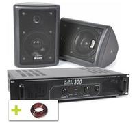 Skytec Pack Sono - Paire d'Enceintes 2 Voies 75W - Noir, Amplificateur Professionnel 2X 150W, et Câble Inclus, Idéal pour Diffusion d'Annonces ou Musique d'Ambiance